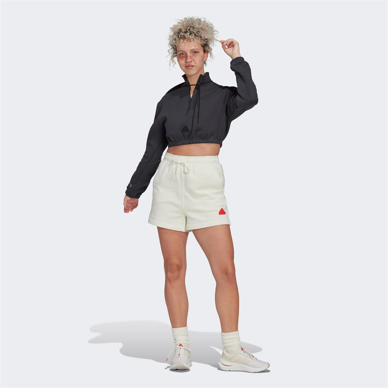 adidas Cropped Half-Zip Kadın Gri Sweatshirt