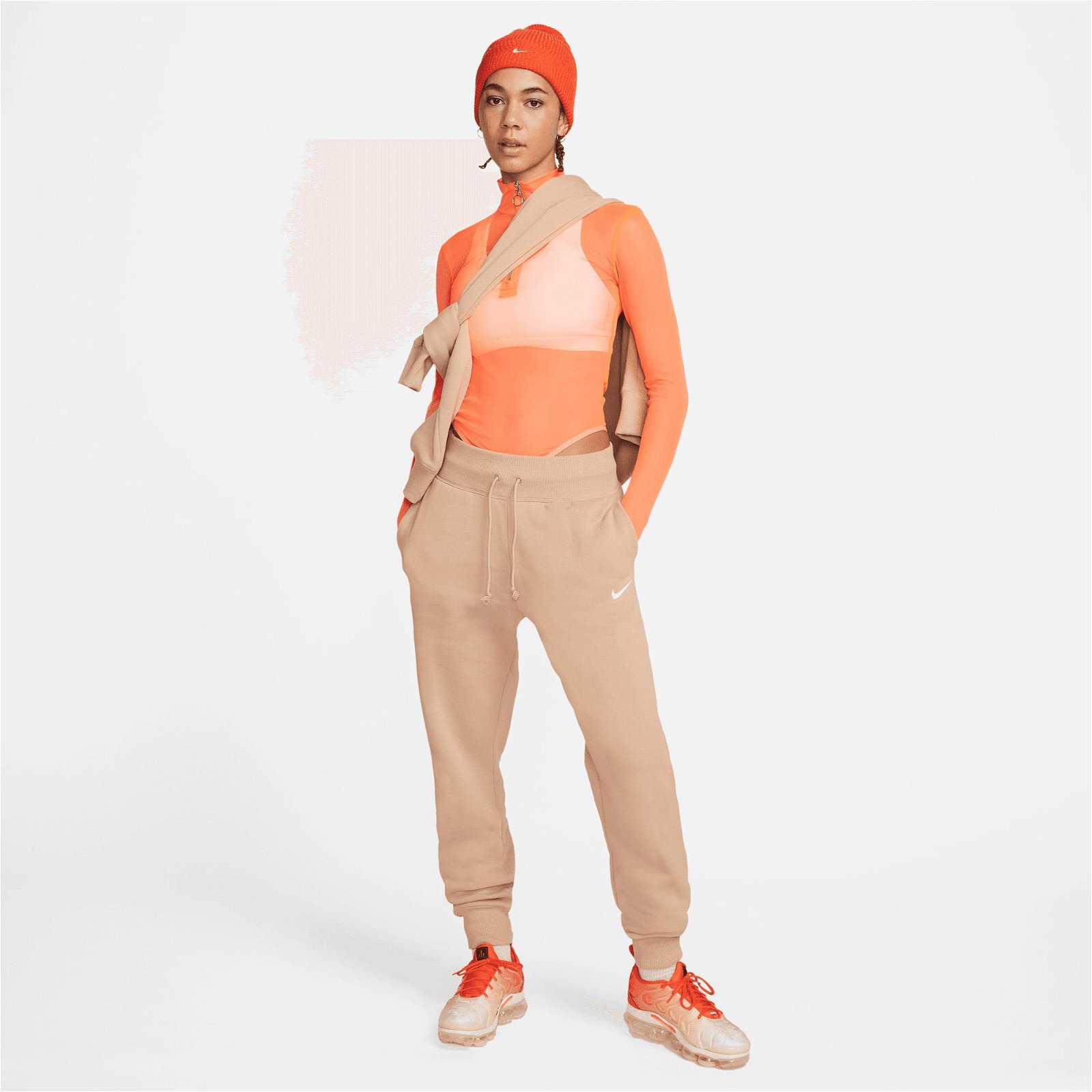 Nike Sportswear Phonnix Fleece High Rise Kadın Bej Eşofman Altı