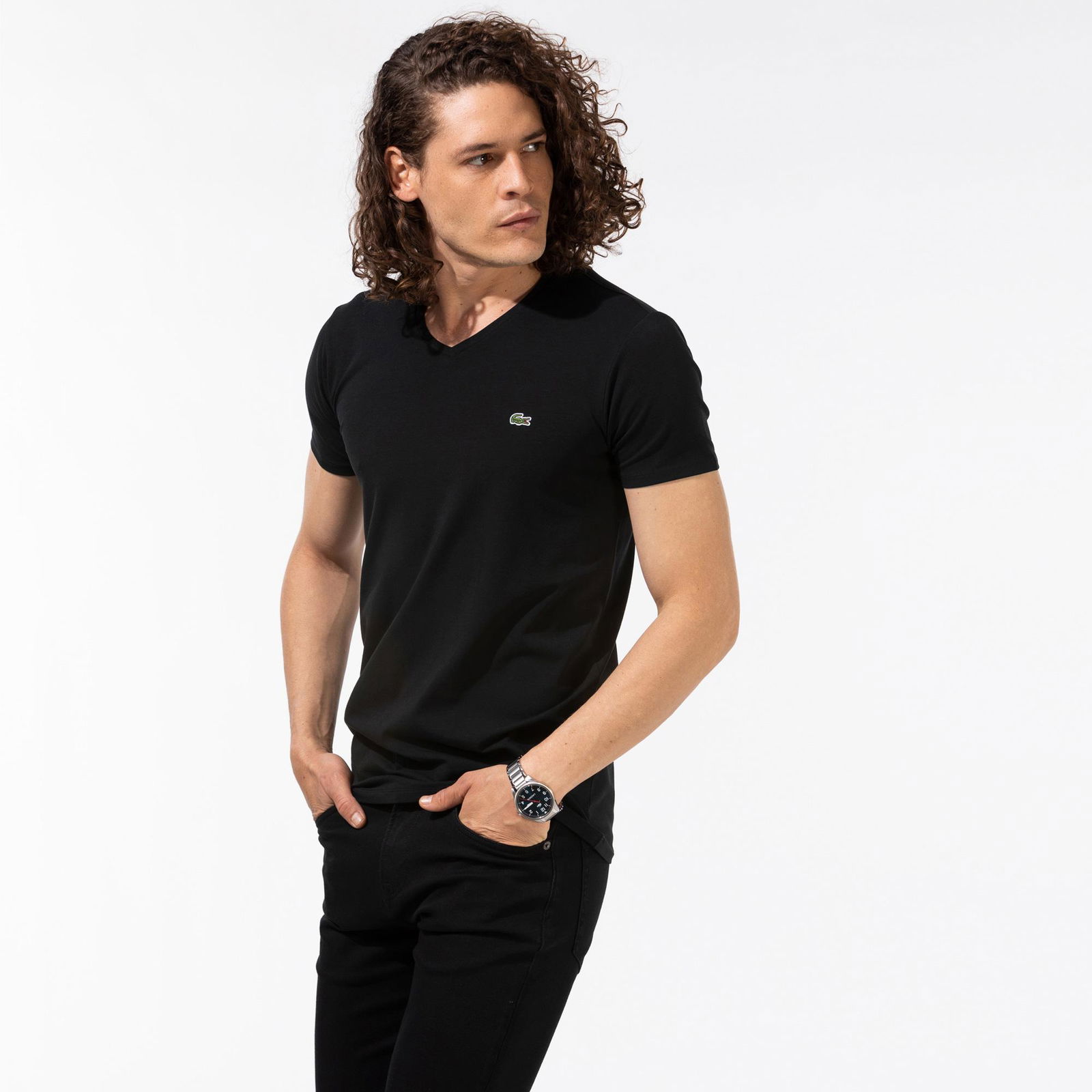 Lacoste Slim Fit V Yaka Siyah T-Shirt