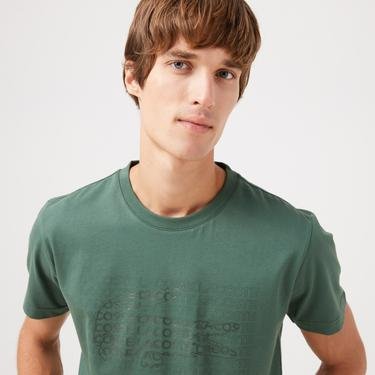  Lacoste Erkek Slim Fit Bisiklet Yaka Baskılı Yeşil T-Shirt