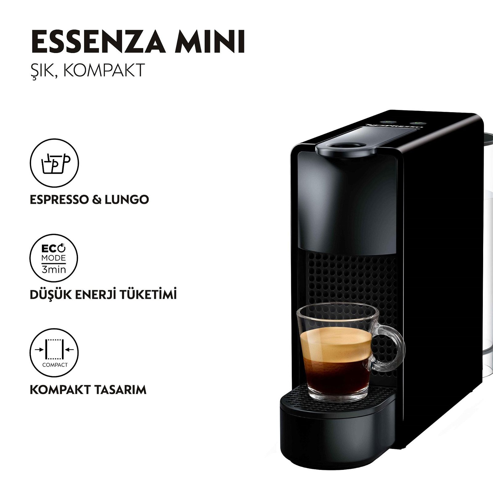 Nespresso C35 Black Essenza Mini Bundle Kahve Makinesi  + Süt Köpürtücüsü