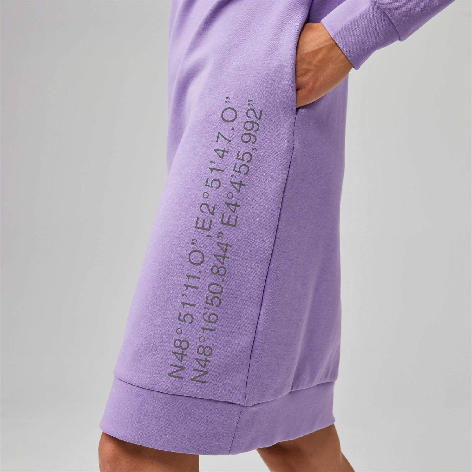 Lacoste Kadın Loose Fit Uzun Kollu Fermuarlı Baskılı Lila Elbise