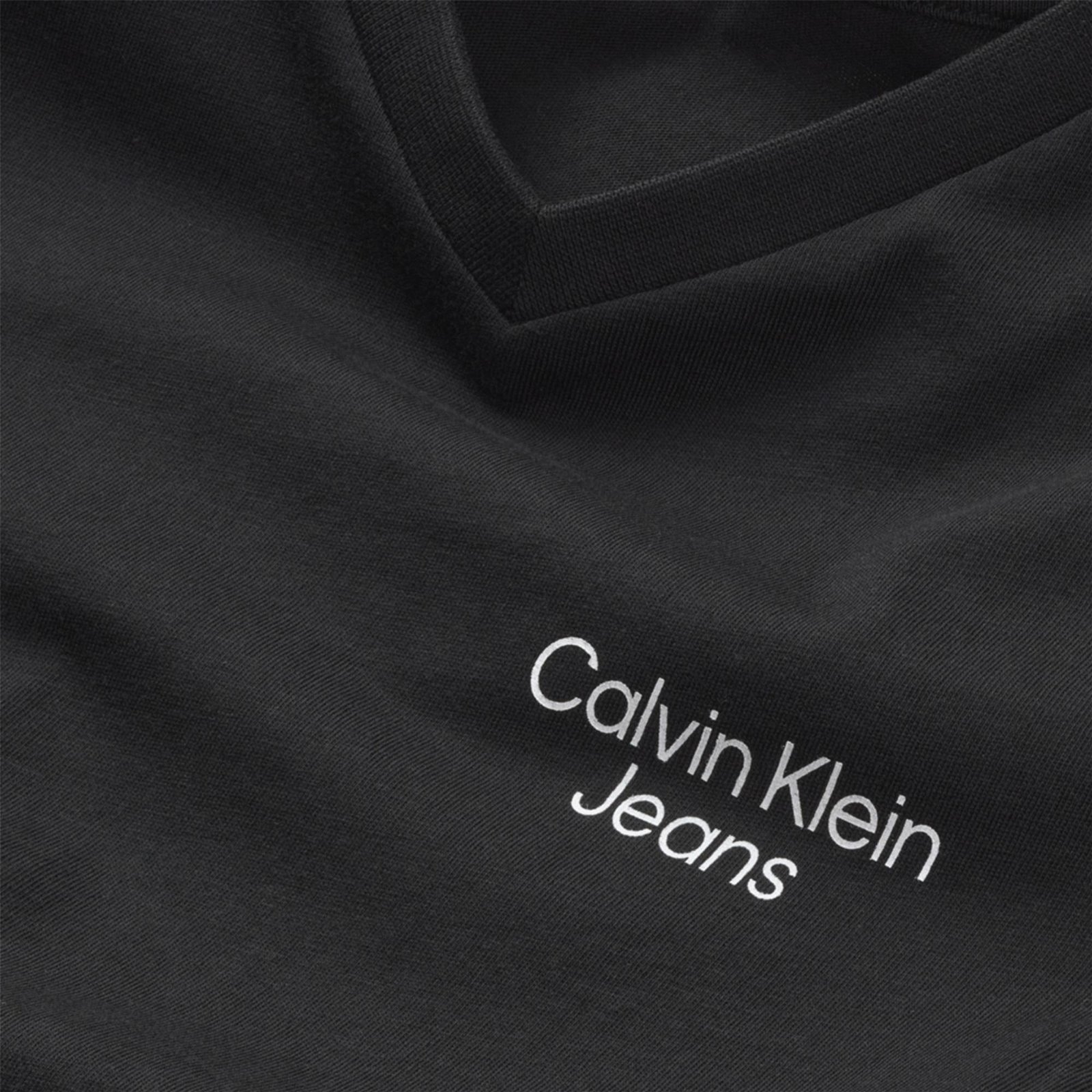 Calvin Klein Jeans Stack Logo V-Neck Çocuk Siyah T-Shirt