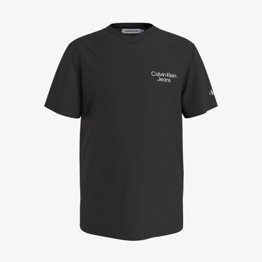  Calvin Klein Jeans Stack Logo V-Neck Çocuk Siyah T-Shirt