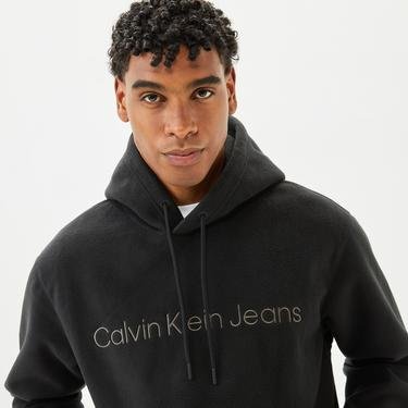  Calvin Klein Heavy Double Face Hoodie Erkek Siyah Sweatshirt