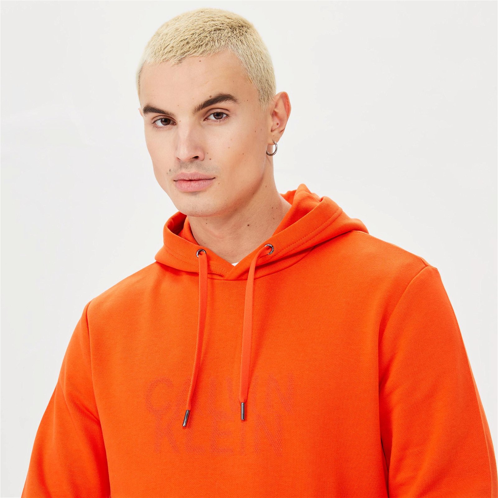 Calvin Klein Distorted Logo Erkek Turuncu Hoodie Sweatshirt