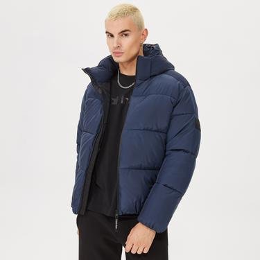  Calvin Klein Mix Media Quilt Hood Erkek Mavi Ceket