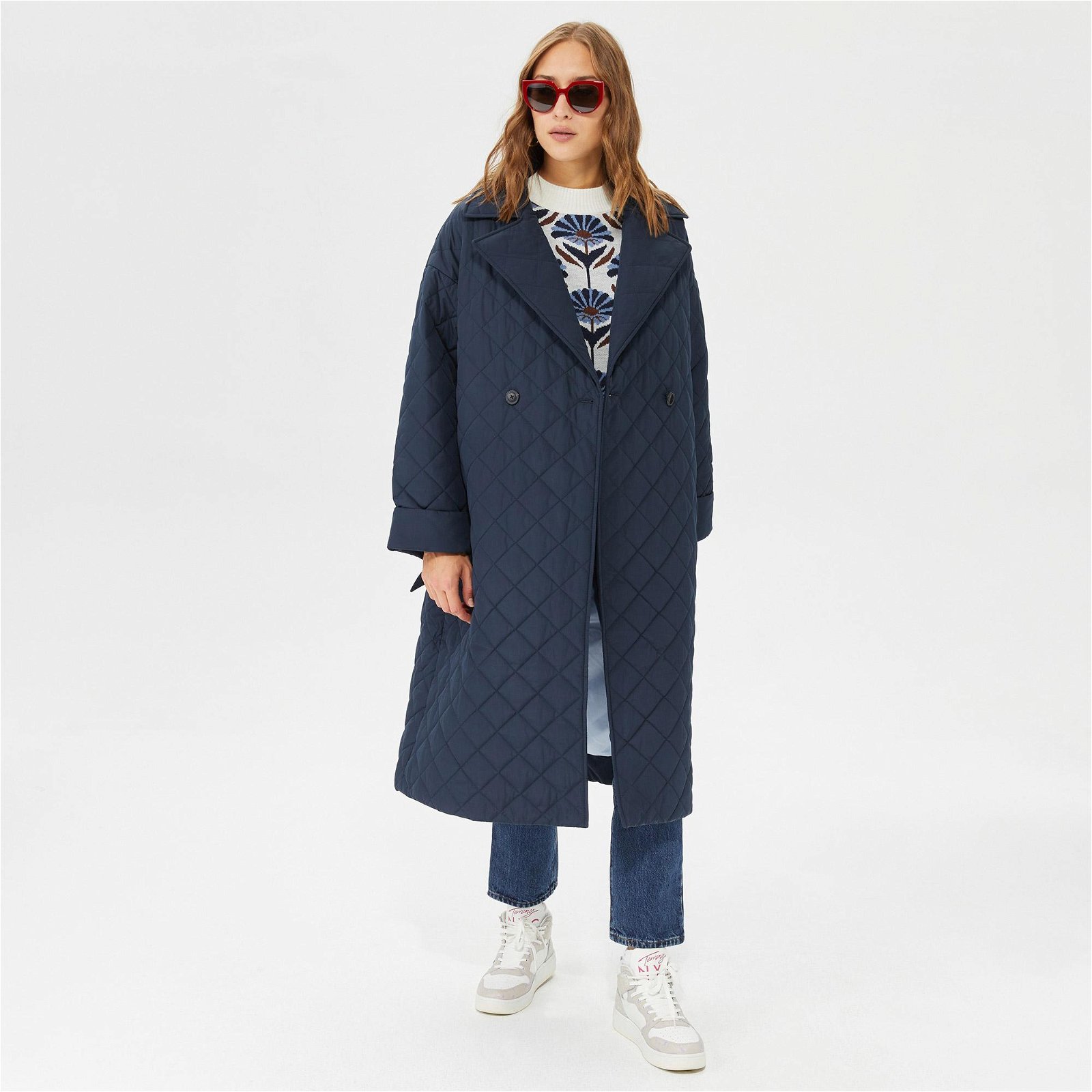 Tommy Hilfiger Relaxed Sorona Quilted Trench Kadın Mavi Mont