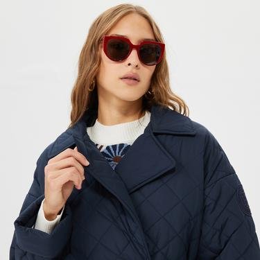  Tommy Hilfiger Relaxed Sorona Quilted Trench Kadın Mavi Mont