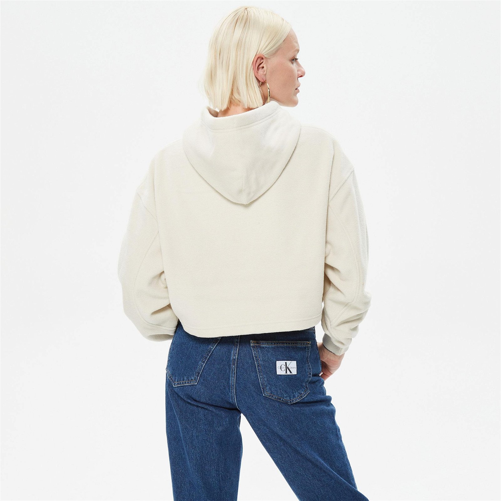 Calvin Klein Polar Fleece Kadın Bej Hoodie Sweatshirt