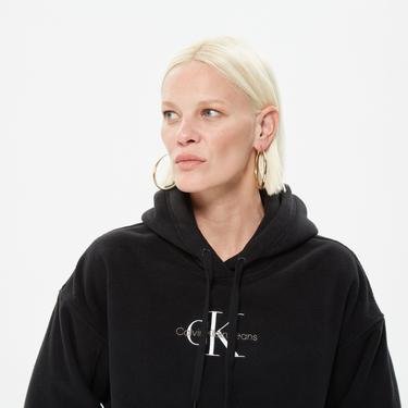  Calvin Klein Polar Fleece Kadın Siyah Hoodie Sweatshirt