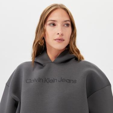  Calvin Klein Embroidery Spacer Kadın Gri Hoodie Sweatshirt