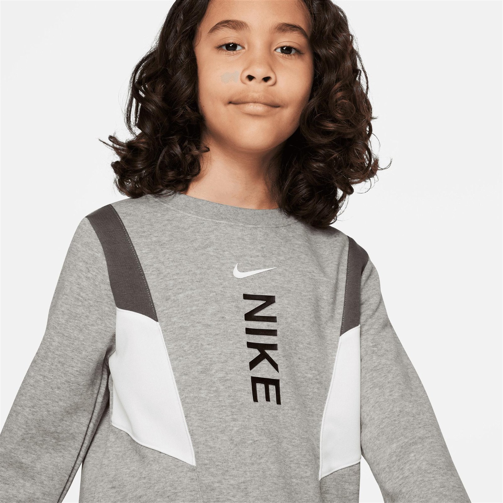 Nike Sportswear Hybrid Fleece Crew Çocuk Gri Sweatshirt