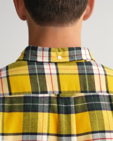  Gant Erkek Sarı Regular Fit Düğmeli Yaka Kareli Gömlek