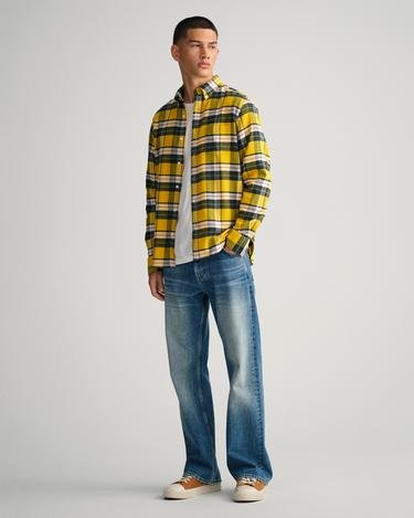  Gant Erkek Sarı Regular Fit Düğmeli Yaka Kareli Gömlek