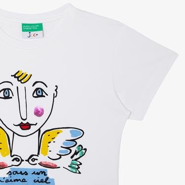  Benetton JCCXUCB Grafik Baskılı Çocuk Beyaz T-Shirt