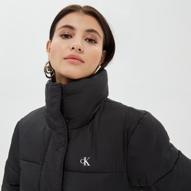  Calvin Klein Logo Belt Waisted Short Puffer Kadın Siyah Ceket