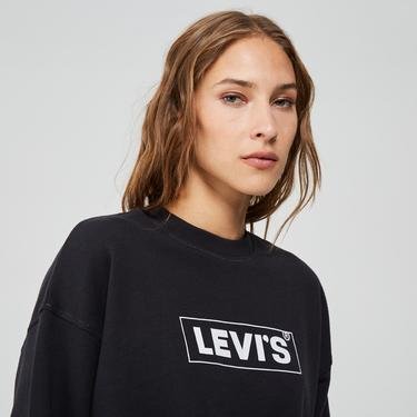  Levi's Graphic Laundry Crew Contrast Kadın Siyah Sweatshirt