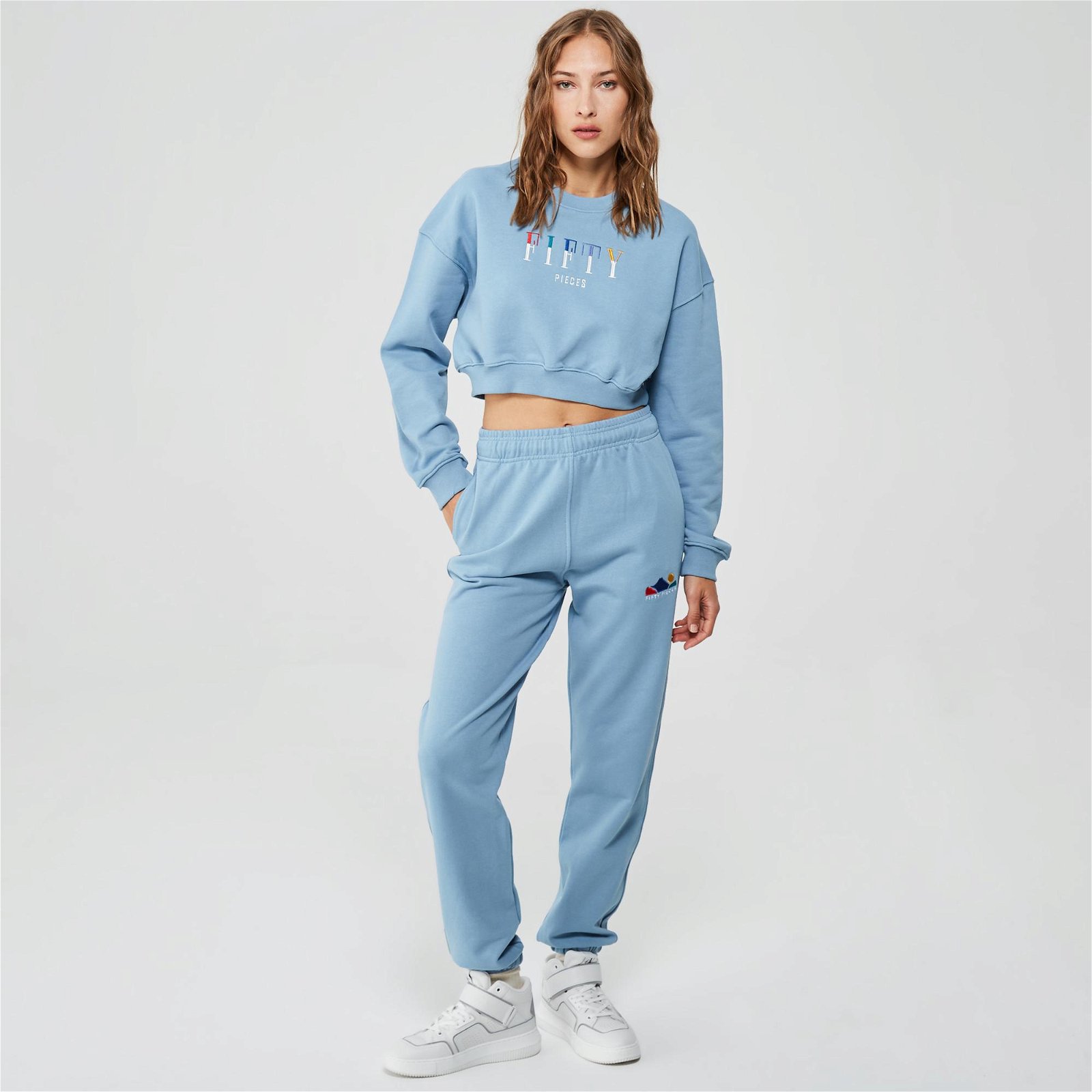 Fifty Pieces Kadın Mavi Crop Sweatshirt