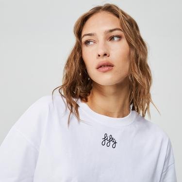  Fifty Pieces Büzgülü Oversiz Kadın Ekru Crop T-Shirt