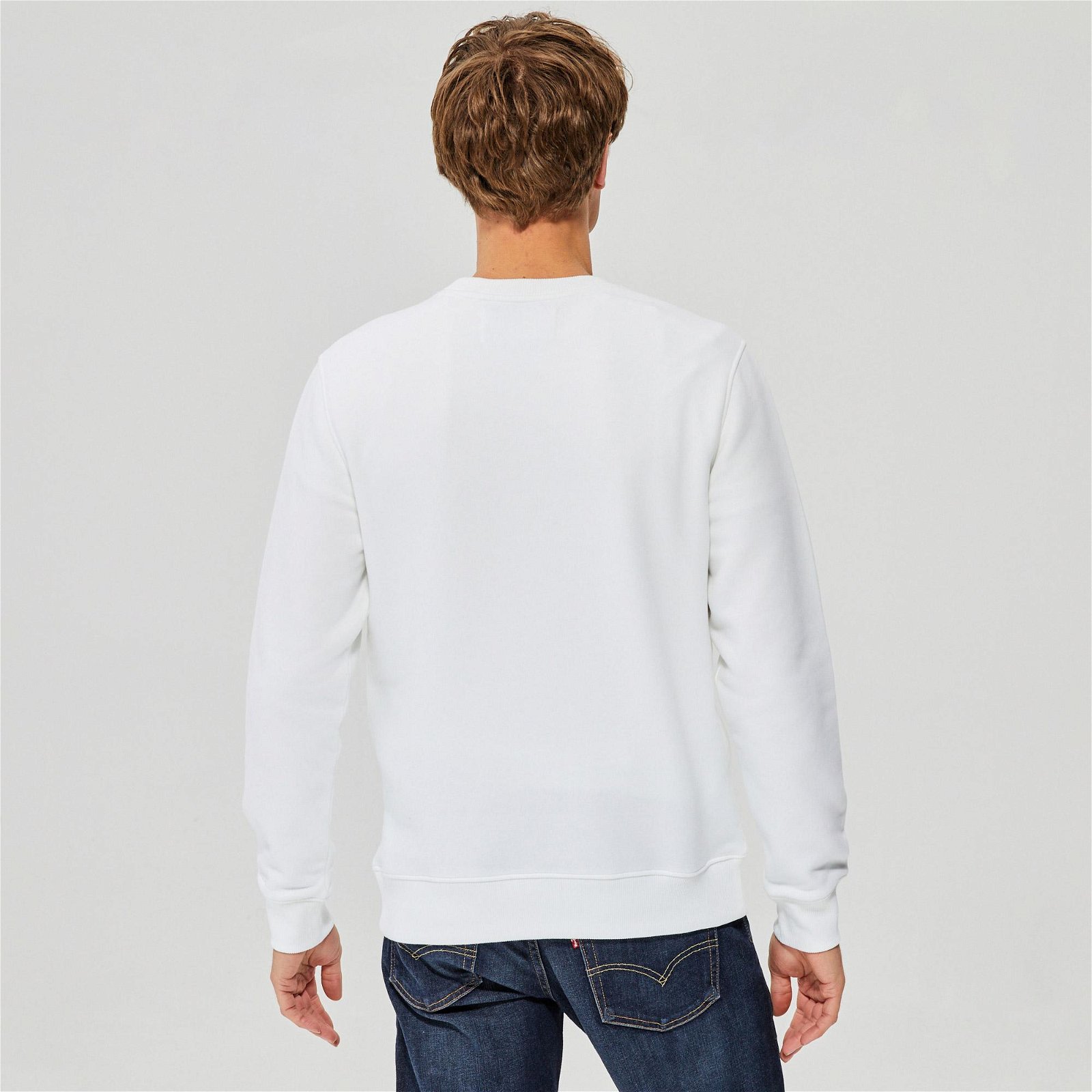 Calvin Klein institutional Crew Neck Erkek Beyaz Sweatshirt