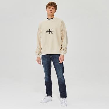  Calvin Klein Monologo Textured Crew Neck Erkek Bej Sweatshirt