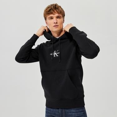  Calvin Klein Monogram Logo Erkek Siyah Hoodie Sweatshirt