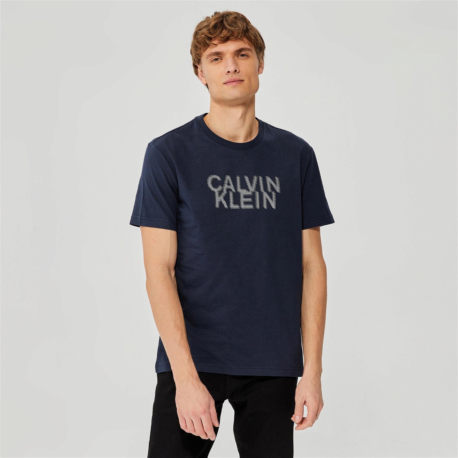 Calvin Klein Distorted Logo Erkek Mavi T-Shirt