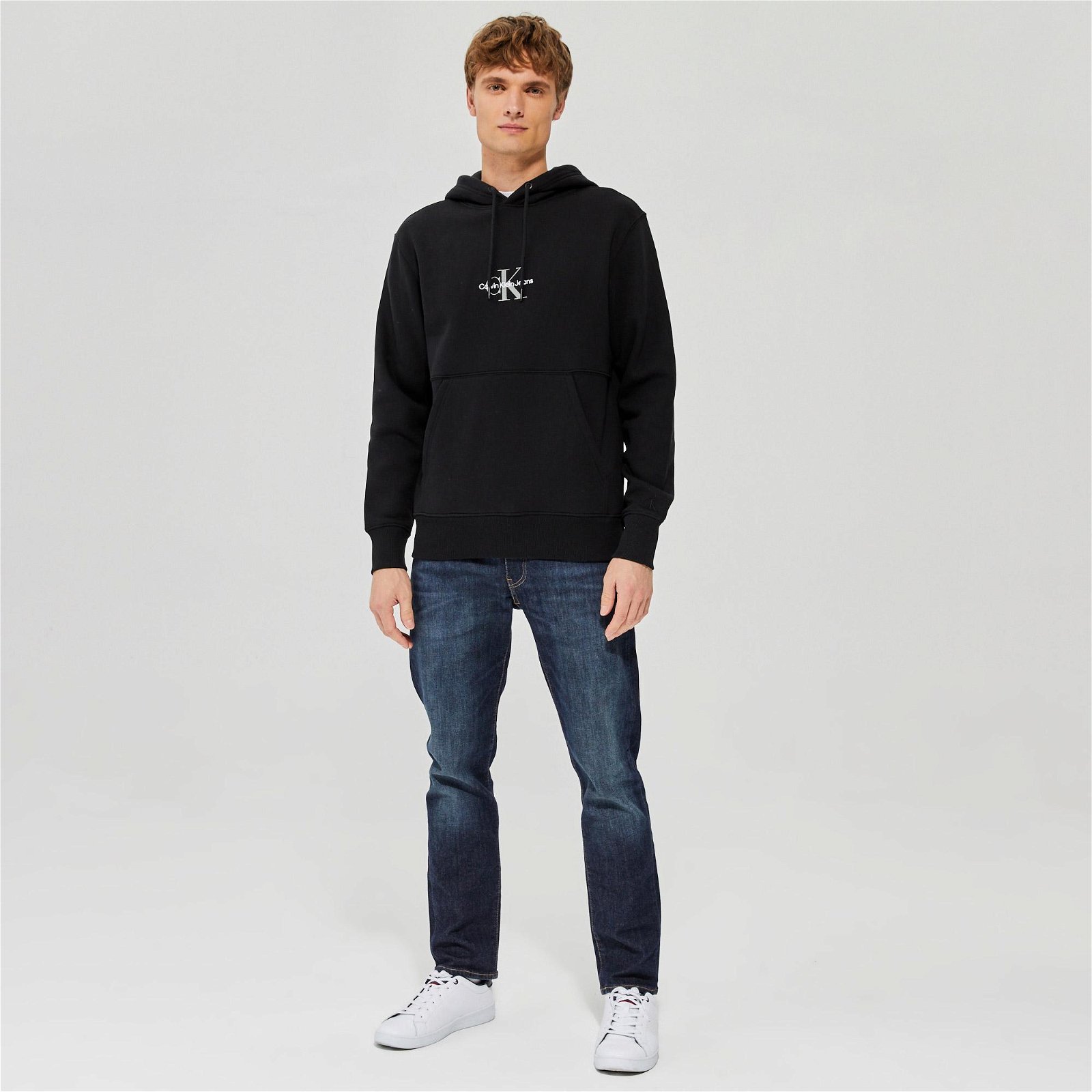 Calvin Klein Monogram Logo Erkek Siyah Hoodie Sweatshirt