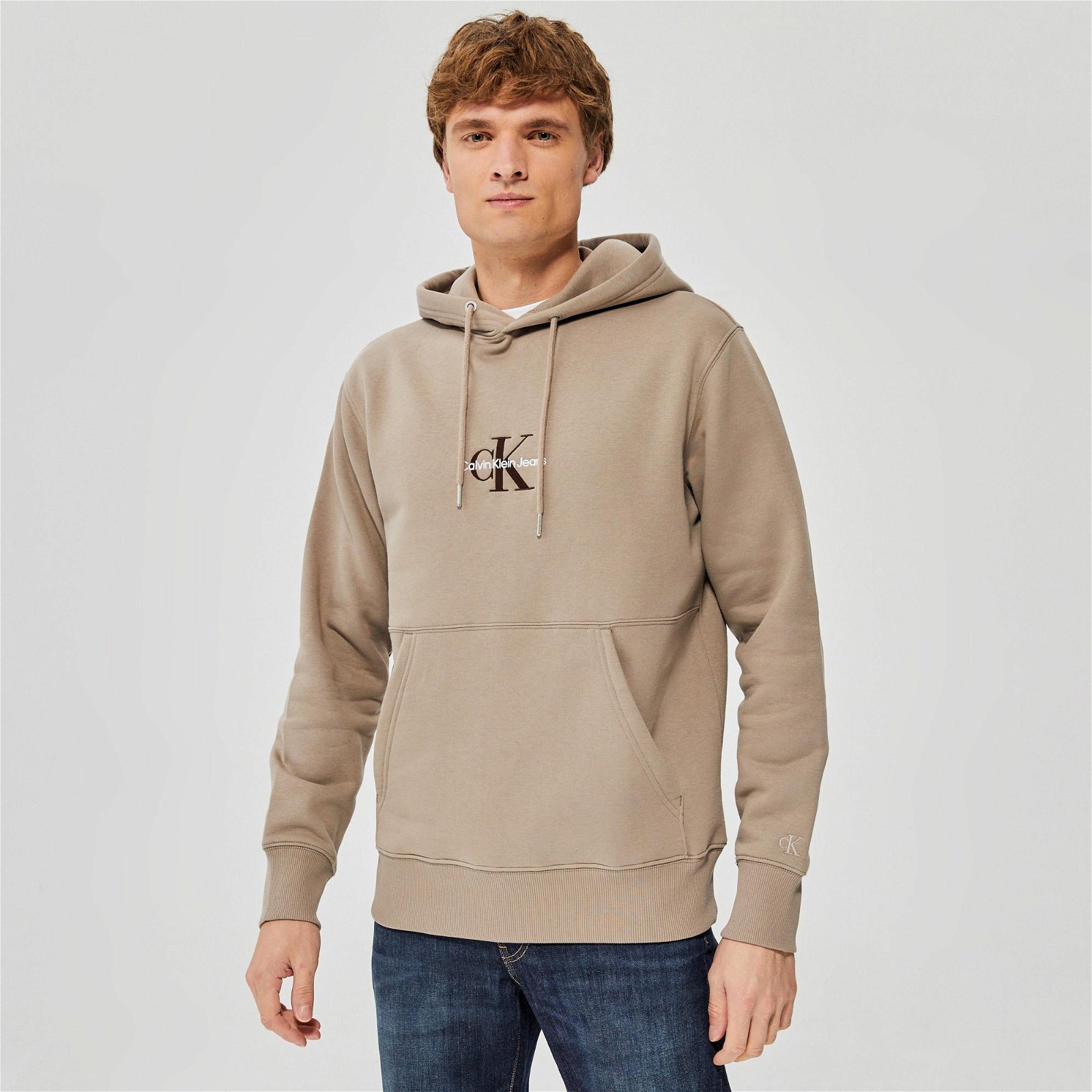Calvin Klein Monogram Logo Erkek Bej Sweatshirt