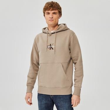  Calvin Klein Monogram Logo Erkek Bej Sweatshirt