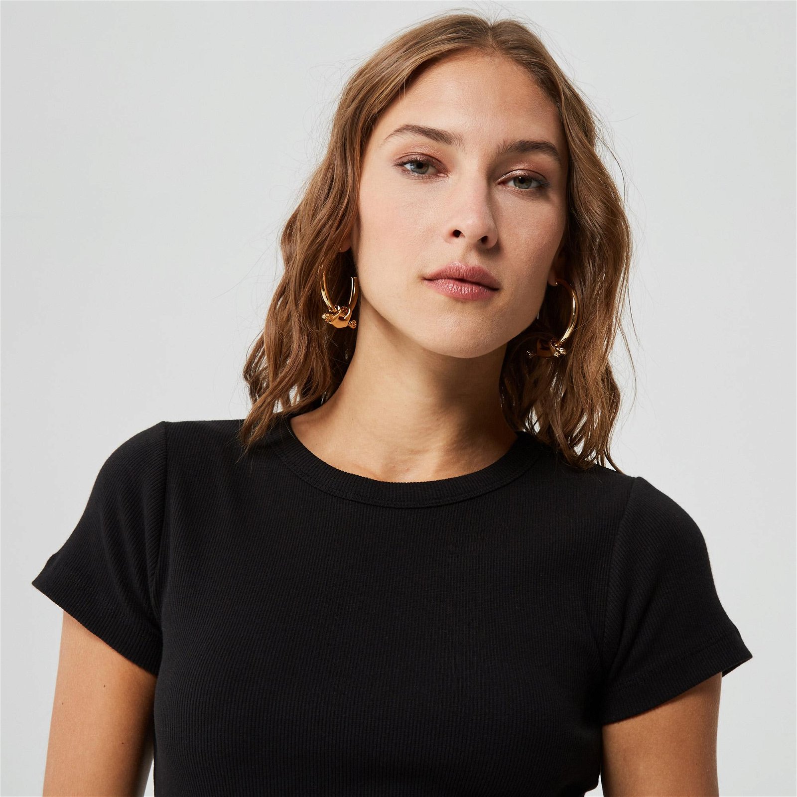 Calvin Klein Logo Tape Rib Kısa Kollu Kadın Siyah T-Shirt