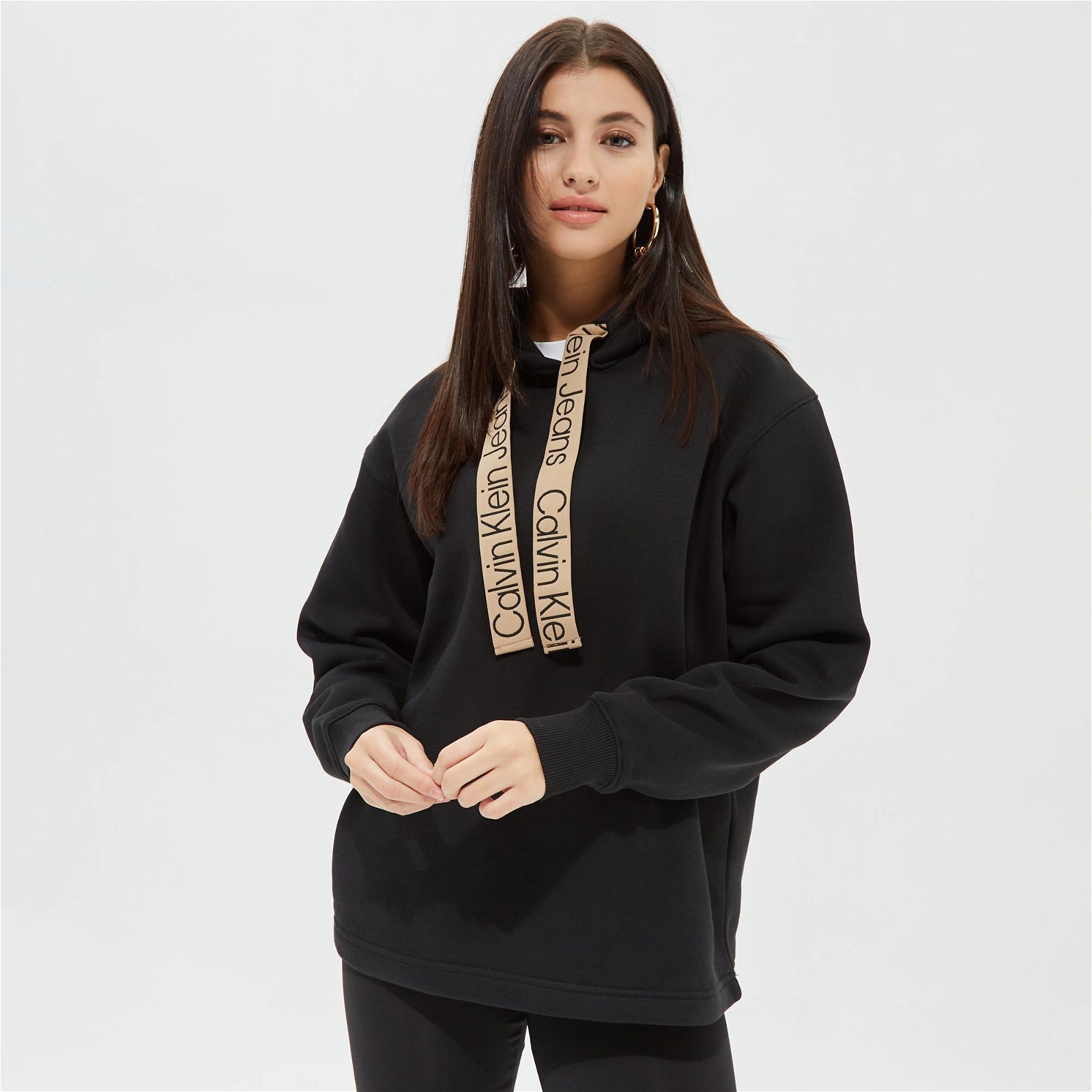 Calvin Klein Contrast Drawcords Kadın Siyah Sweatshirt