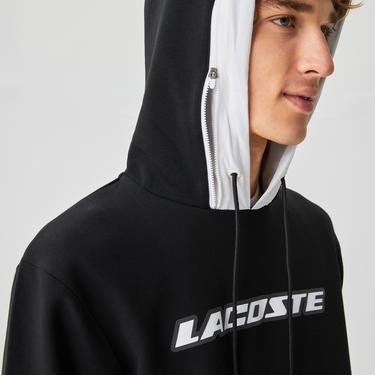  Lacoste Erkek Regular Fit Ayarlanabilir Kapüşonlu Baskılı Siyah Sweatshirt