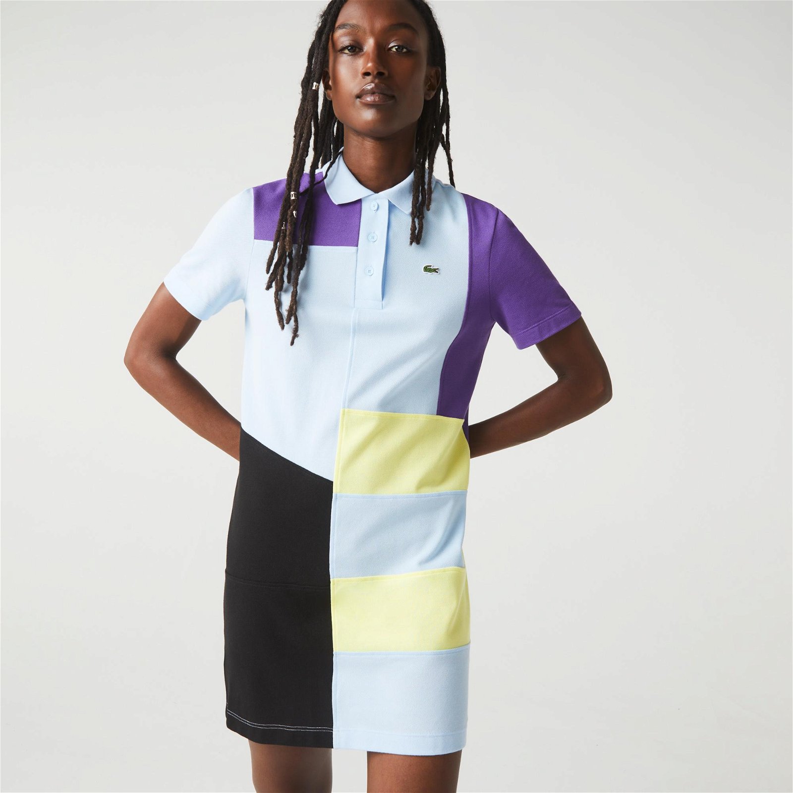 Lacoste Holiday Kadın Kısa Kollu Polo Yaka Renk Bloklu Mavi Elbise
