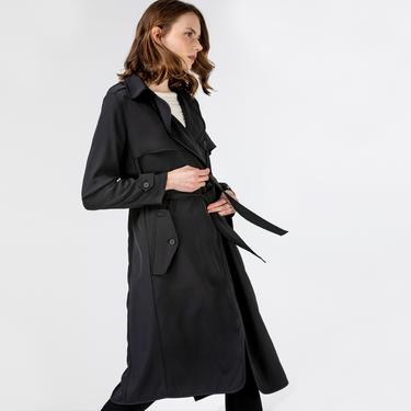  Lacoste Kadın Kruvaze Yaka Siyah Trençkot