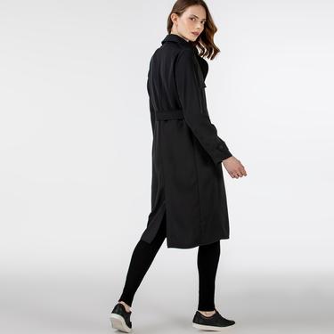  Lacoste Kadın Kruvaze Yaka Siyah Trençkot