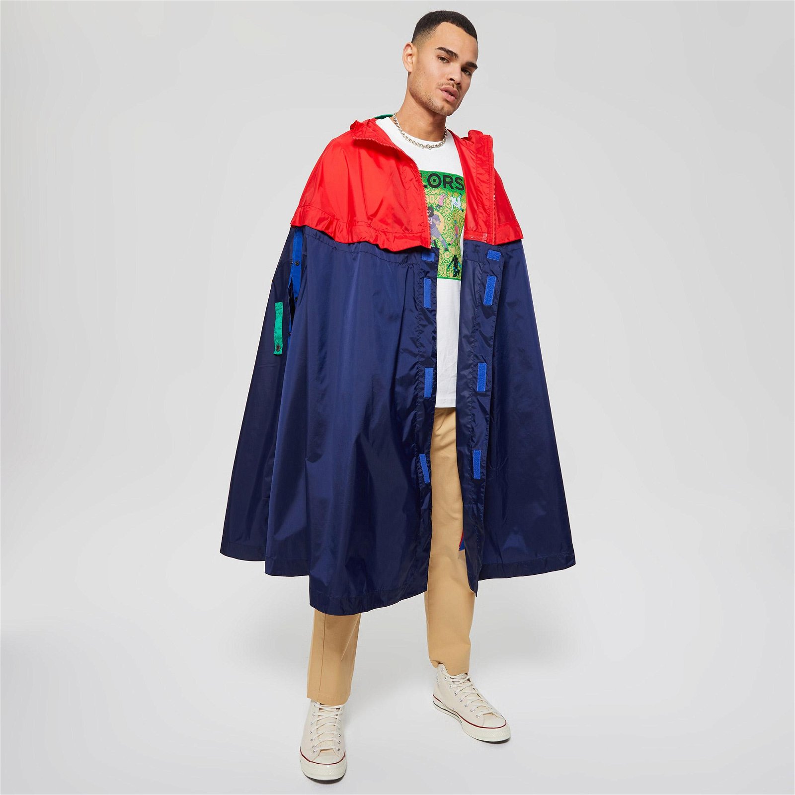 Benetton JCCxUCB Tasarım Renk Bloklu Erkek Lacivert Yağmurluk