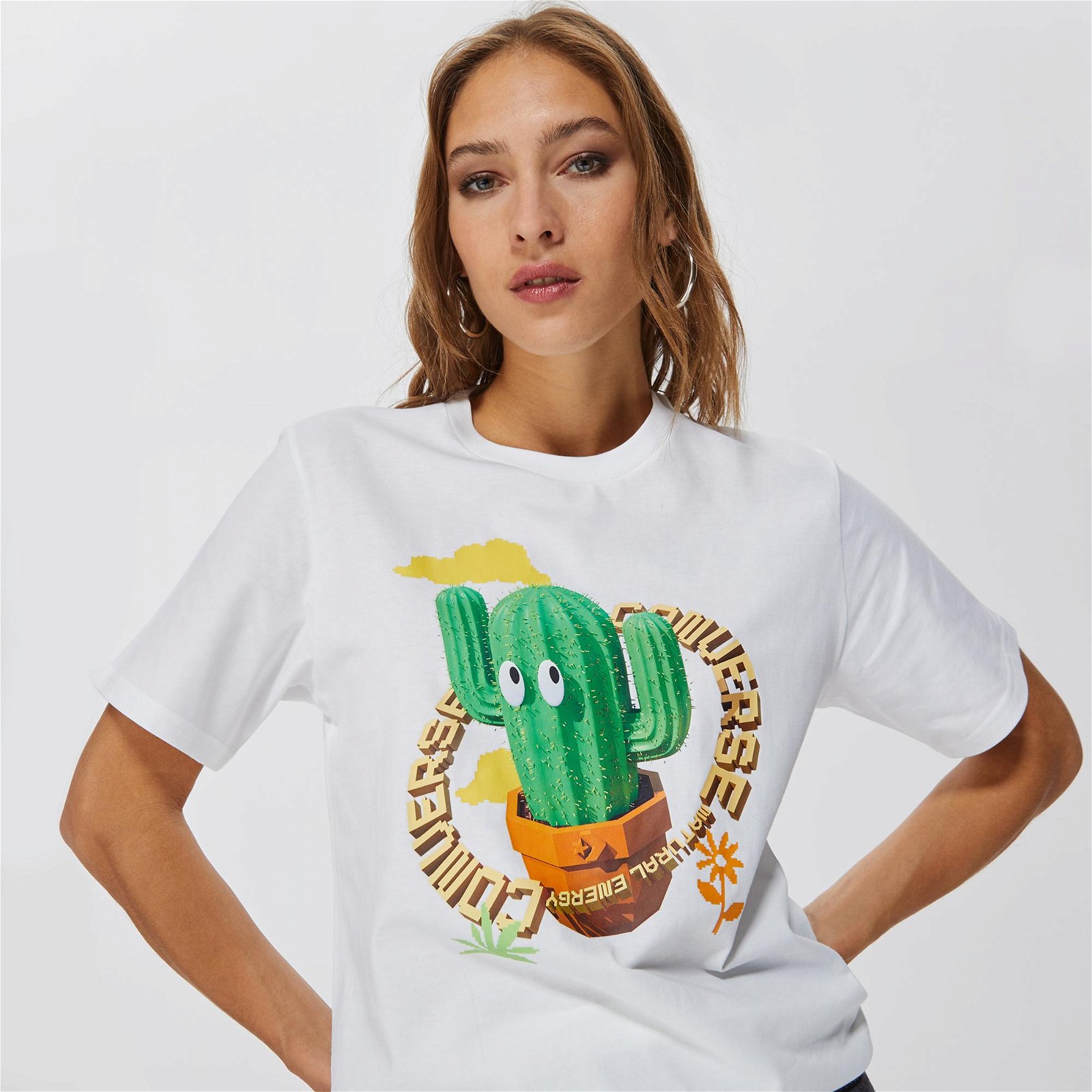 Converse Animated Cactus Graphic Unisex Beyaz T-Shirt