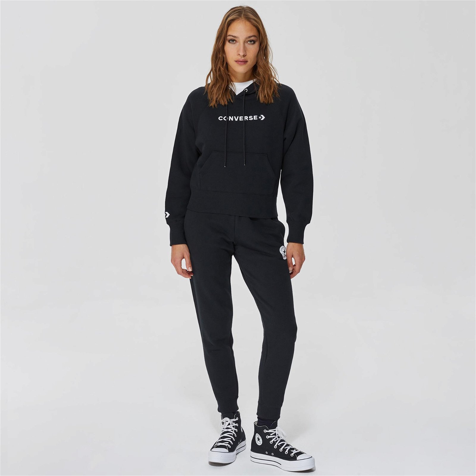 Converse Wordmark Fleece Pullover Kadın Siyah Sweatshirt