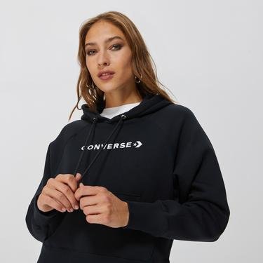  Converse Wordmark Fleece Pullover Kadın Siyah Sweatshirt