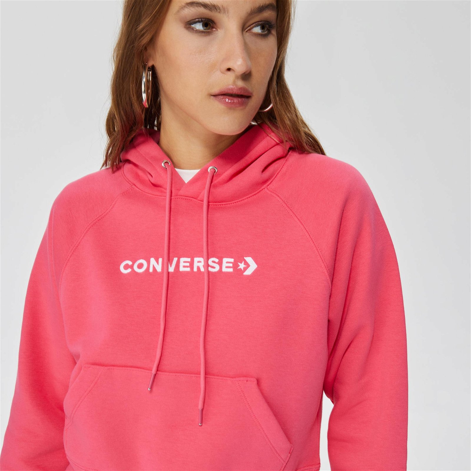 Converse Wordmark Fleece Pullover Hoodie Kadın Pembe Sweatshirt