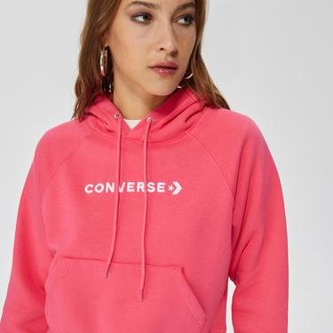 Converse Wordmark Fleece Pullover Hoodie Kadın Pembe Sweatshirt