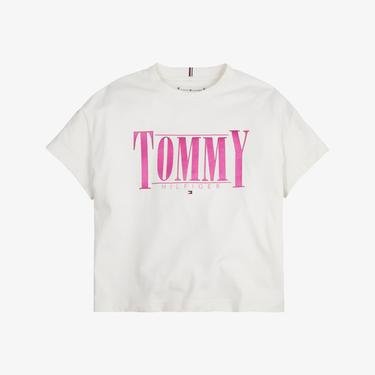  Tommy Hilfiger Sateen Logo Çocuk Beyaz T-Shirt