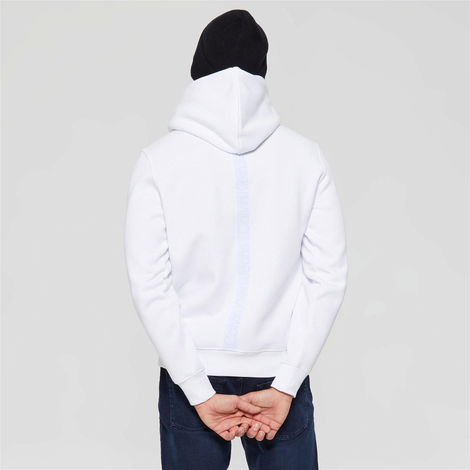 Calvin Klein Logo Tape Erkek Beyaz Sweatshirt