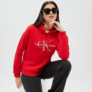  Calvin Klein Iconic Monologo Kadın Kırmızı Sweatshirt