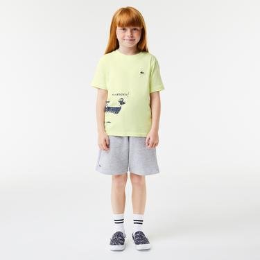  Lacoste Çocuk Bisiklet Yaka Baskılı Organik Pamuk Sarı T-Shirt
