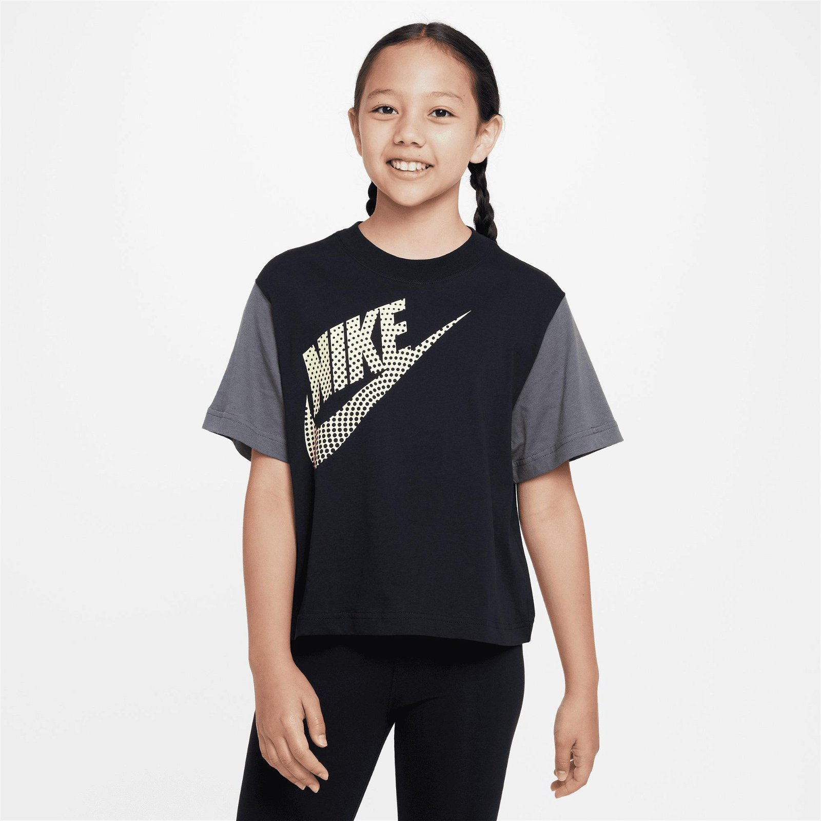 Nike Sportswear Essential Boxy Dance Çocuk Siyah-Gri T-Shirt