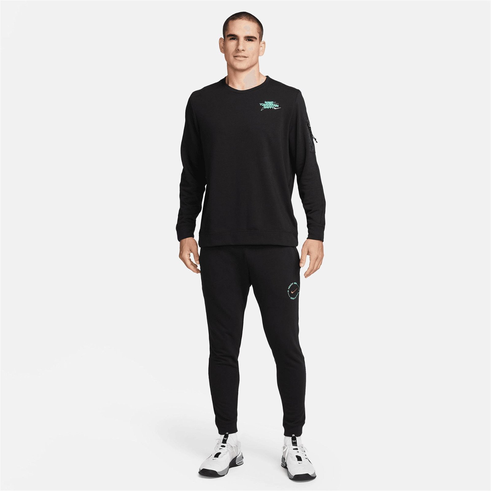 Nike Dri-FIT Fleece Crew Erkek Siyah Sweatshirt