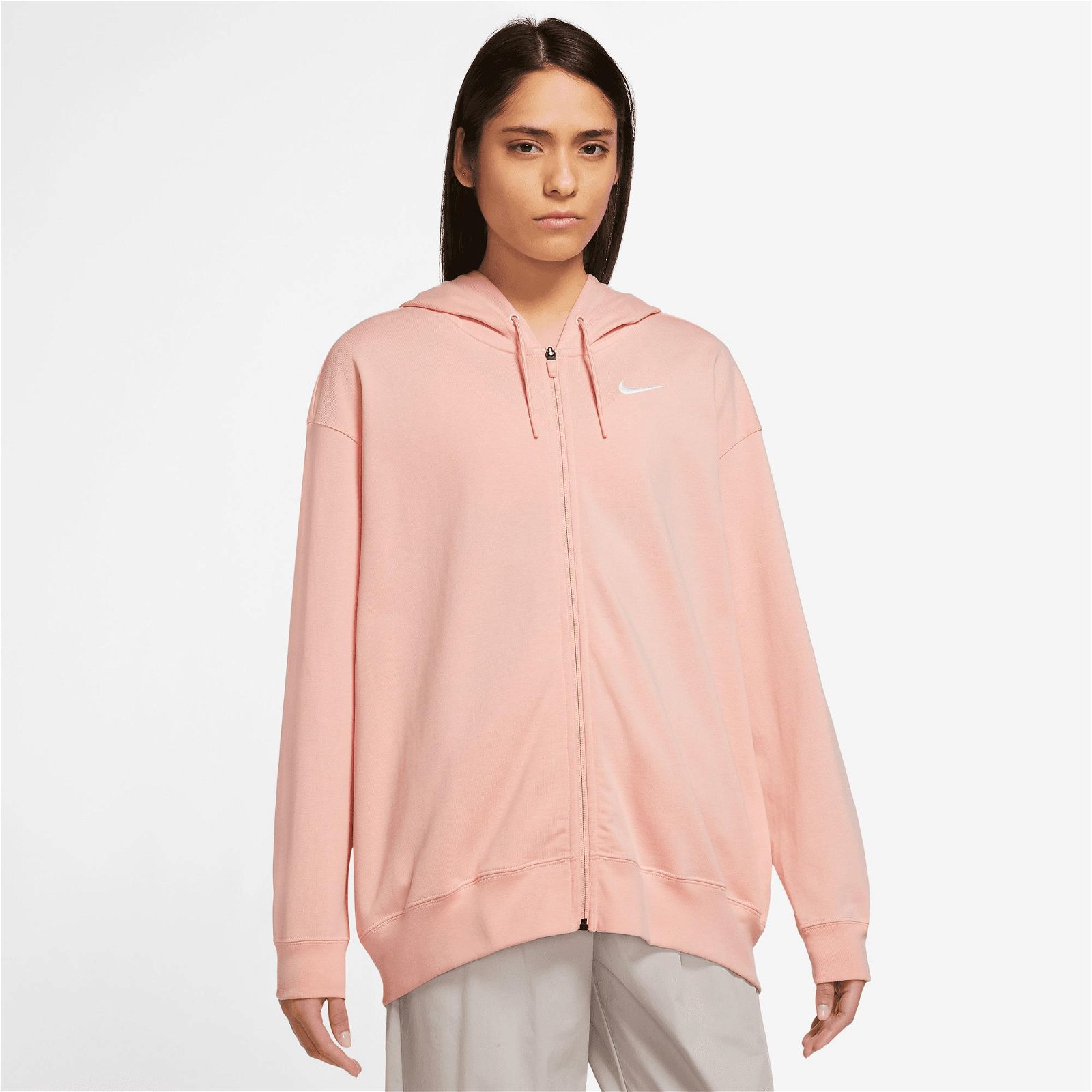Nike Sportswear Jersey Oversize Full-Zip Hoodie Kadın Pembe Sweatshirt